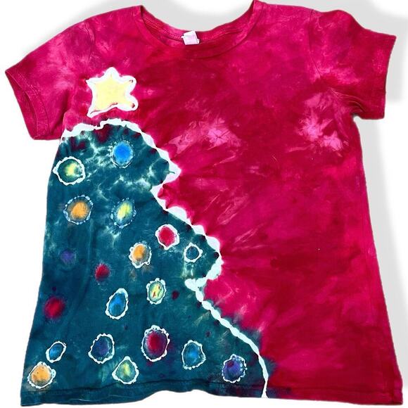 handmade tie dyed ladies tshirt XL christmas tree lights - Picture 1 of 6